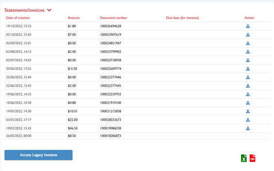eToll statement list image